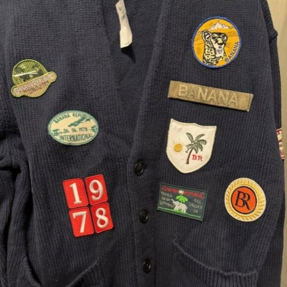 Organic Cotton V-Neck Patch Sweater Cardigan - Picture 14 of 16